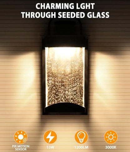 Lamomo Outdoor Wall Lights, Security Motion Sensor Lights Outdoor with LED Integrated, 1200 Lumen Dusk Till Dawn Outside for Porch, 13W, Modern, Black, Energy Saving