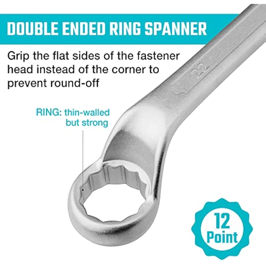 DURATECH Offset Double Ring Spanner Set, 12-Piece Metric Box End Wrench Set with Carry Pouch, Chrome Vanadium Steel, Matte Chrome-Plated, DIN 838, 75-Degree Offset, 6-32mm, 12-Point