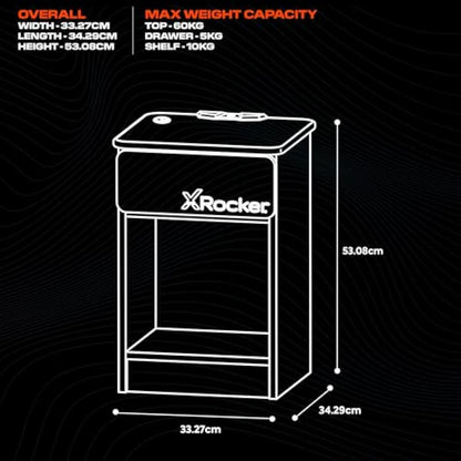 X-Rocker Carbon-Tek Gaming Bedside Table Unit with Built-in Wireless Charging and Ambient RGB Lighting, Gaming Bedroom Furniture Side Cabinet End Table with Drawer and Storage Shelf - GREY/RED