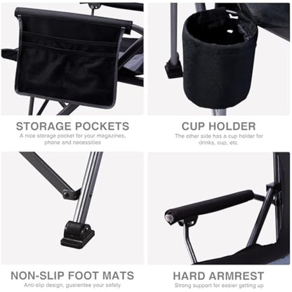 EVER ADVANCED Camping Chair for Adults Oversized 230KG, Folding Chair for Heavy People with Side Pocket, Heavy Duty Extra Wide with Hard Armrest Foldable Garden Fishing Outdoor Fold up