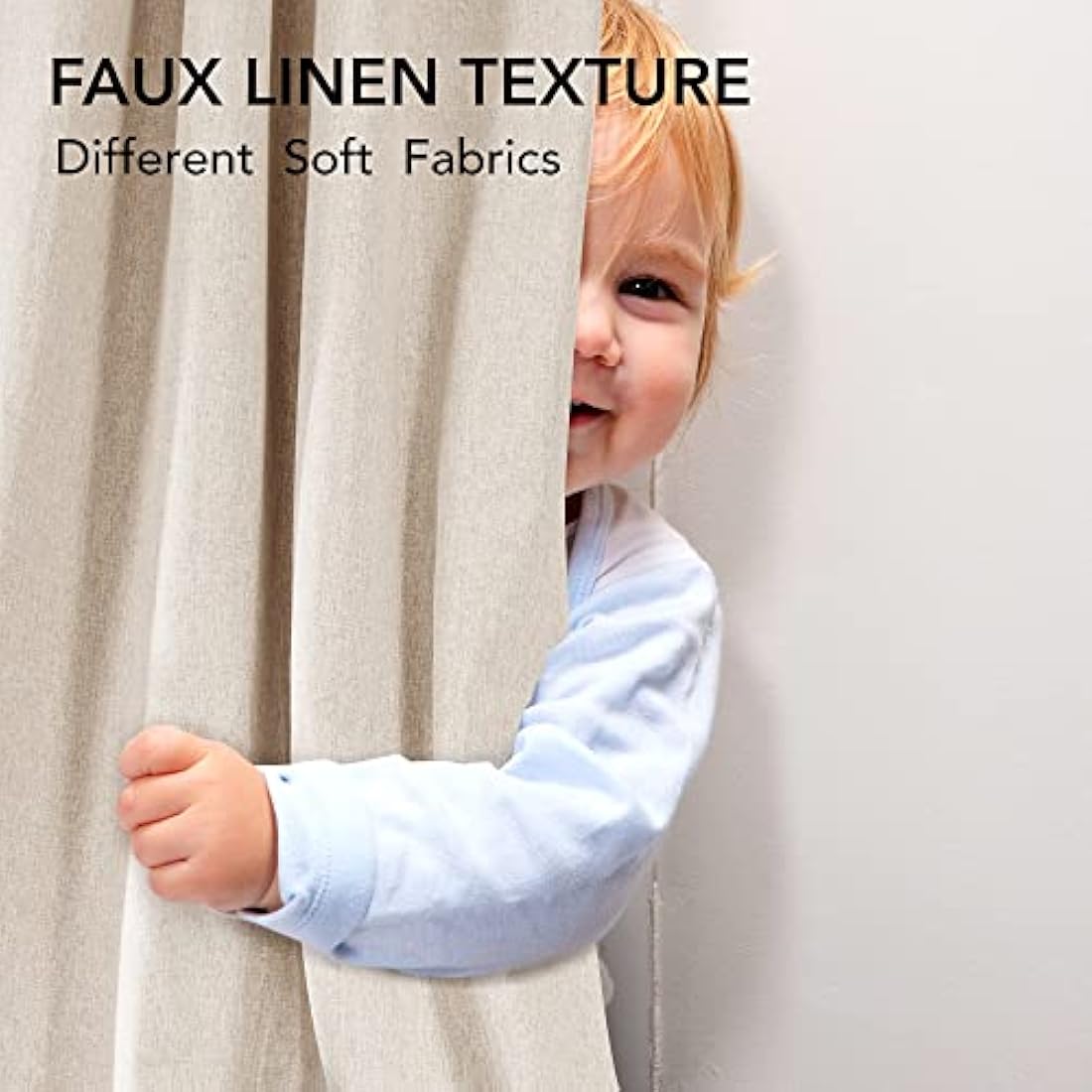 Deconovo 100% Blackout Curtains Thermal Insulated Faux Linen Eyelet Door Curtains for Childrens Bedroom Pale Khaki W52 x L84 Inch One Pair