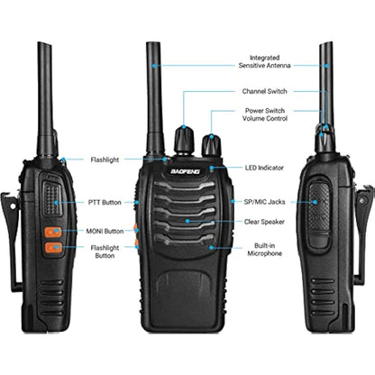 Walkie Talkies Long Range Rechargeable Walkie Talkie Set Portable Handheld 16Channels Two Way Radio with Earpiece,Build in LED Light for Adults Outdoor Jobs Travel Communication (3 pcs)