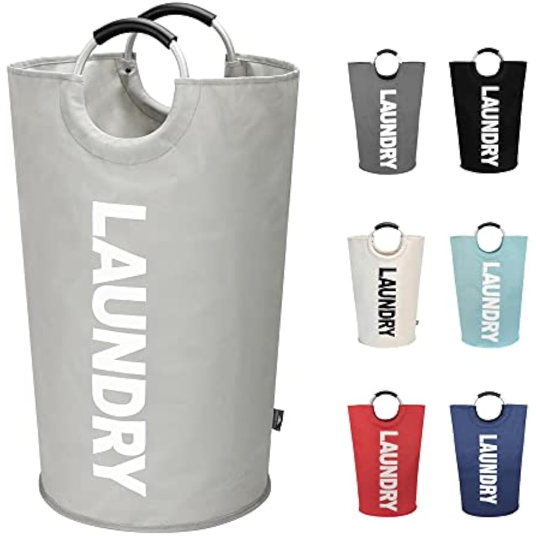 DOKEHOM 90L Large Laundry Basket, Collapsible Laundry Bag, Freestanding Tall Clothes Hamper, Foldable Washing Bin (Grey)