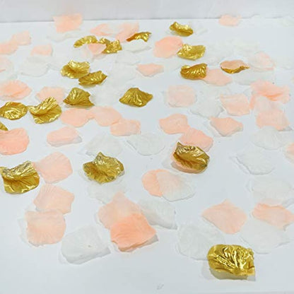 Silk Flower Petals Perfect Peach Mix Artificial Rose Petals Wedding Confetti Party Decoration Scatter Floral 1200 Pieces (Peach, Cream, Gold)