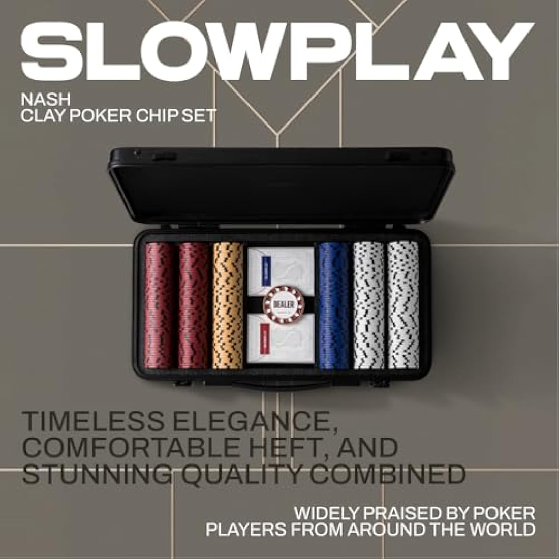 SLOWPLAY Nash 14 Grams Clay Poker Chips Set for Texas Hold’em, 300 PCS [Blank Chips] Features a High-end Chip case with Extra Durable German Polycarbonate Shell, for Poker Players