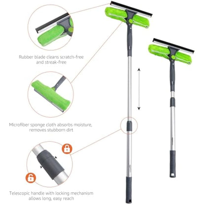 Amazon Basics Extendable Window Squeegee with 180° Rotating Head and telescopic Pole 26''-38''(66cm-96.5cm) , Perfect for Cleaning Windows, Mirrors, Tiles, Green