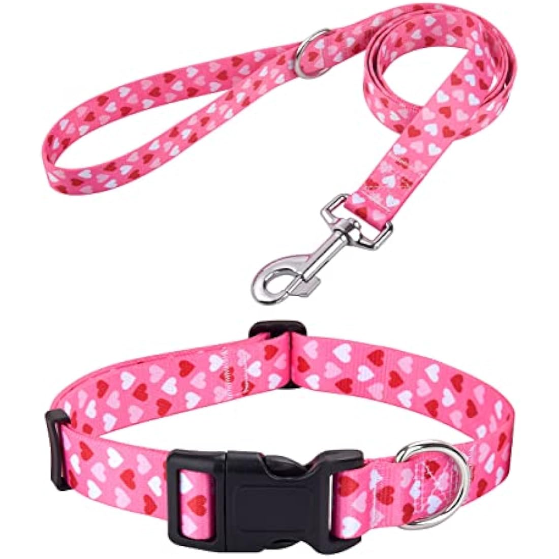Mihqy Valentine's Day Dog Collar and Lead Set - Adjustable Heart Dog Collar - Love Theme - Perfect for Small Medium Large Dogs(Pink Heart Set,M)