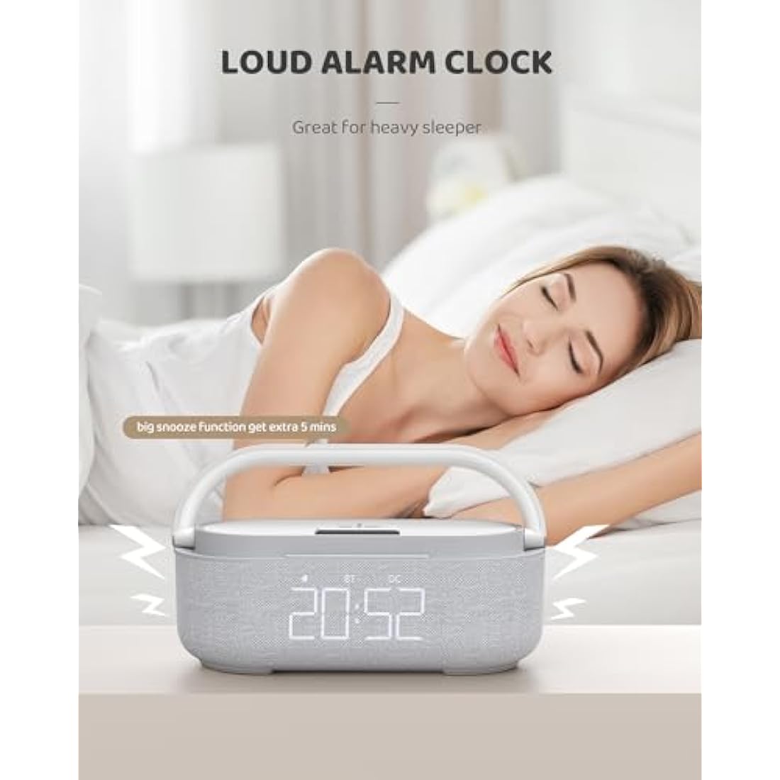 COLSUR Bluetooth Speaker with Radio, 15W Fast Wireless Charger, FM Radio, Bedside Night Light for Heavy Sleepers, Snooze, Dimmable LED Display, 2500mAh Battery USB Charging Port