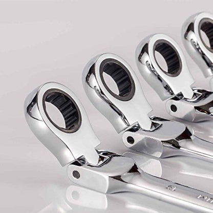 Qnkaa Ratchet Spanner Set 12pcs Metric Flexible Combination Wrench with Gear Ring Open-end Box-end Flex Flexi Head DIY Hand Tools Kit in Roll Bag 8-19mm