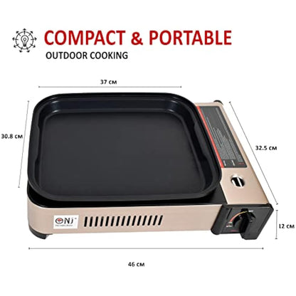 NJ Portable Gas BBQ Deep Dish Grill Stove Tabletop Camping Cooker Non-stick Pan Glass LID