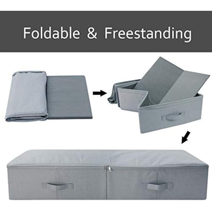 Amonsen 100X43X18cm, Jumbo Size Underbed Storage Bins with 3-side Zip & Handles, Washable & Collapsible Design Box for Clothes, Bedding, Wedding Dress Storage Box, Light Gray