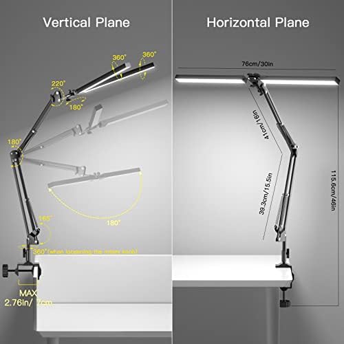 CHICLEW LED Desk Lamp for Home Office, 24W Swing Arm Double-Head Table Lamps, 3 Colors Lighting & Stepless Dimming Architect Reading Desk Light, Adjustable Eye-Caring Clamp Light for Study Work