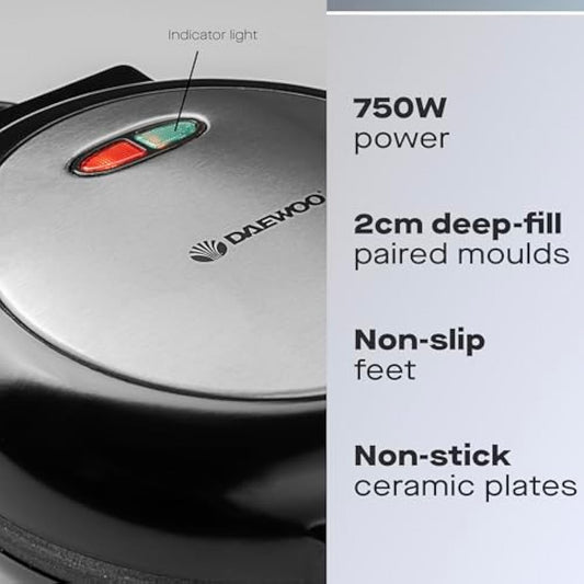 Daewoo Deep Fill Omelette Maker, Dual Non-Stick Plates, Electric 750W Omelette Cooker, Fast, Fluffy Homemade Omelettes – Compact & Easy Clean Breakfast Appliance