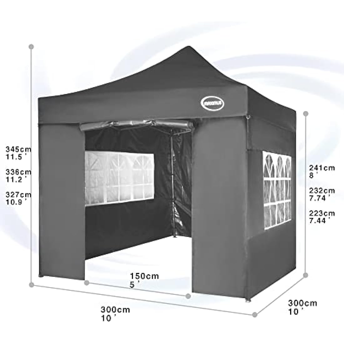 MAXIMUS HEAVY DUTY POP UP GAZEBO 3m x 3m COMMERCIAL MARKET STALL WITH 4 WEIGHT BAGS (4 Walls, Grey)