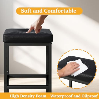YMYNY Bar Stools, 66 cm Bar Stools Set of 2, Black Breakfast Bar Stools, PU Leather Barstools, Bar Stool Chair with 6 cm Thick Cushion and Metal Base for Kitchen Counter, Island Counter, Pub, HBS513B