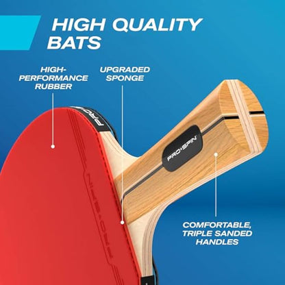 PRO SPIN Portable Table Tennis Set | Premium All-in-One Kit with Retractable Table Tennis Net for Any Table, Bats, 3-Star Ping Pong Balls & Storage Case | Great Gift & Indoor/Outdoor Game