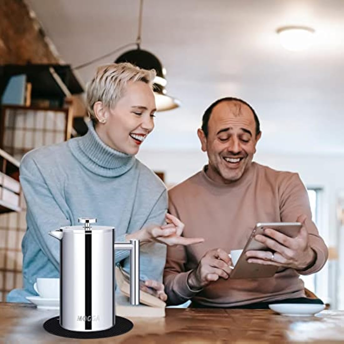 MOGGA Cafetiere 34oz/1000ml Coffee Maker Double Walled Insulated French Press with Silver Color and Large Capacity Stainless Steel Coffee Pot Easy to Use and Clean in Home Office and Camping