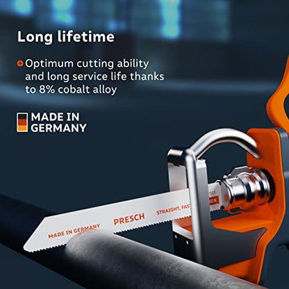 Presch Reciprocating saw edges metal and stainless steel 10 pcs (2-8mm) - 8% cobalt saw edges for stainless steels - Universal shaft reciprocating saw edges set incl. box