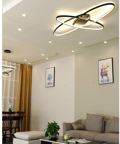 Living Room LED Ceiling Lights,90 CM Dimmable Light Fixtures with Remote Control,Modern Chic Oval Design Flush Mount Chandelier Lighting for Bedroom