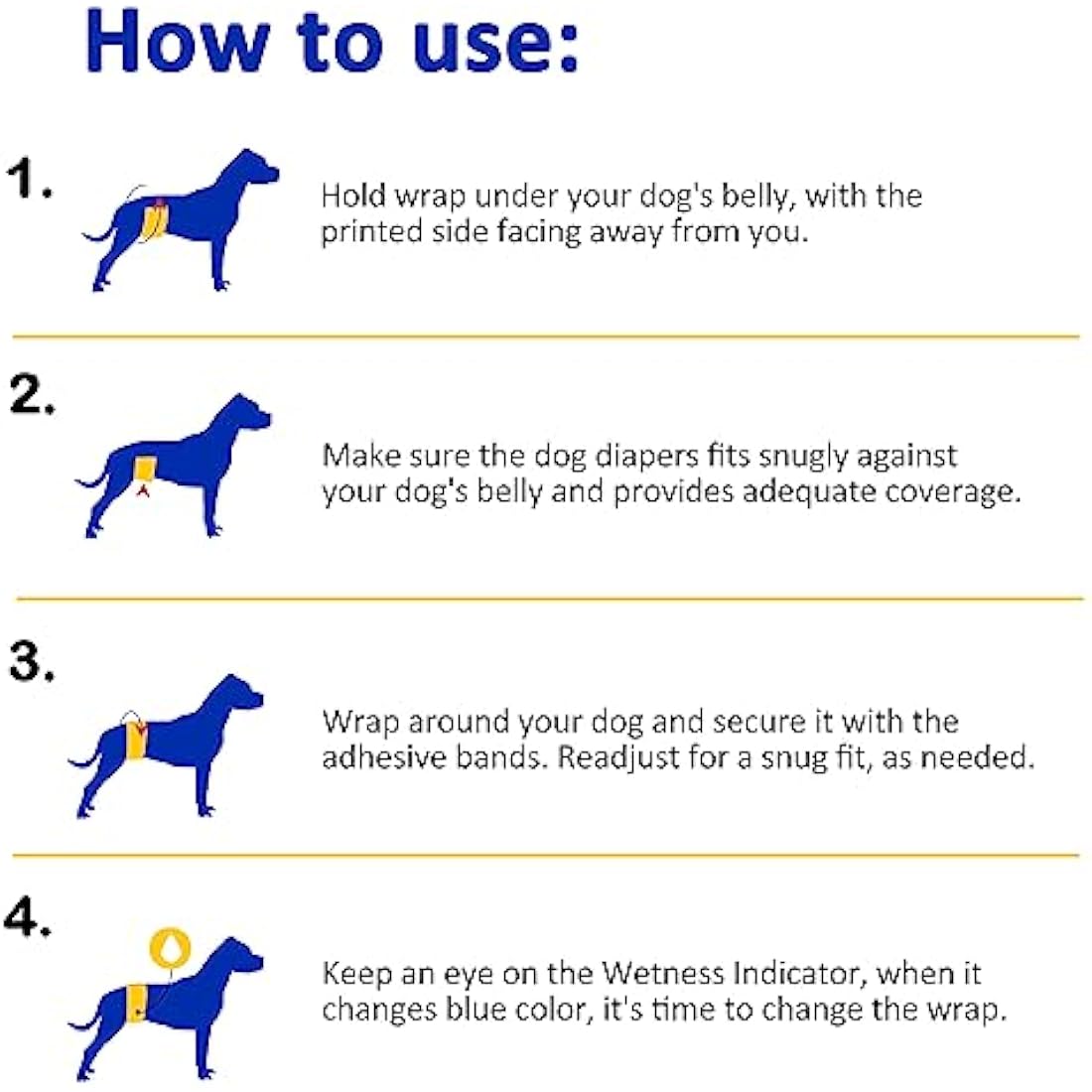 Dono Disposable Male Dog Diapers, 48pcs, L, 32in, Blue/Yellow, Super Absorbent, Leak-proof, Wetness Indicator, Incontinence, Excitable Urinary, Dog Owners, Male