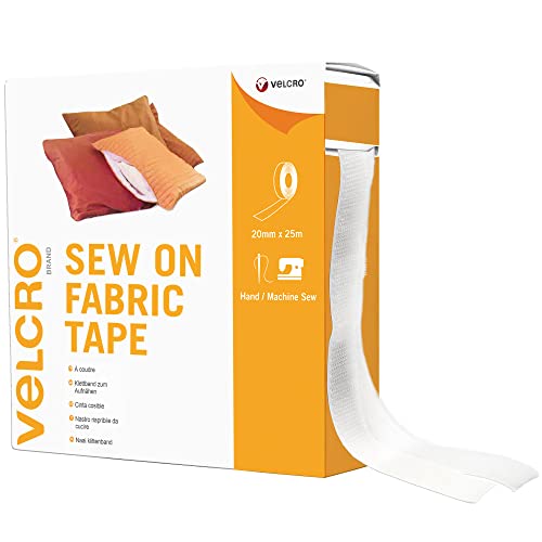 VELCRO Brand | Sew on Fabric Tape | Cut-to-Length Strong Hook & Loop Self Adhesive Tape Perfect for Crafting, Clothing Repairs & Hemming | White |