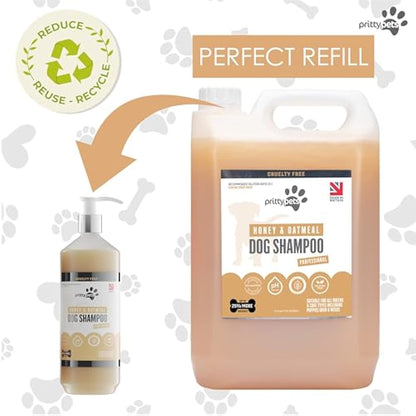 Oatmeal Dog Shampoo PRITTY PETS 5 LITRE Oatmeal Shampoo for Dogs - Professional PH Balanced, Cruelty Free, Silicone & Paraban Free, Puppy Friendly Dog Grooming Shampoo - Made in the UK (5L)