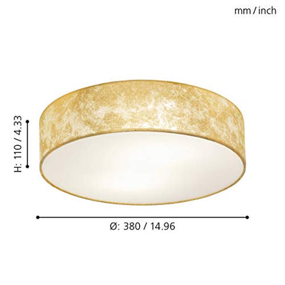 Eglo Viserbella Vintage Flush Ceiling Light, Champagne Steel and Golden Fabric Ceiling Lamp, Living Room, Kitchen and Hallway Lighting, E27 Socket,