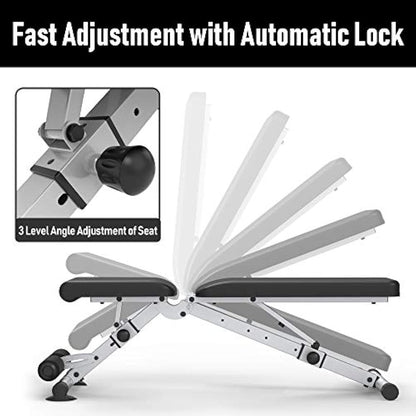 leikefitness Adjustable Weight Bench, Foldable Workout Training Bench with Automatic Locking for Upright Tilt and Flat Full Body Exercise