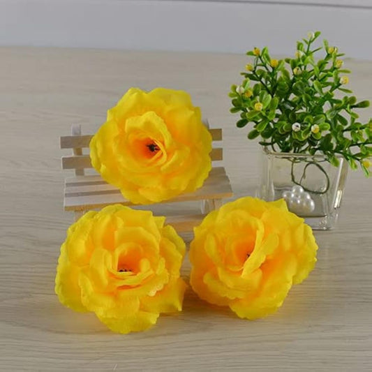 Corkwaw 25 Pcs 3 inch Artificial Rose Flower Heads,Silk Rose Head Flowers,Wedding Party Home Garden Decoration DIY Craft Gift Box Decoration (Yellow)