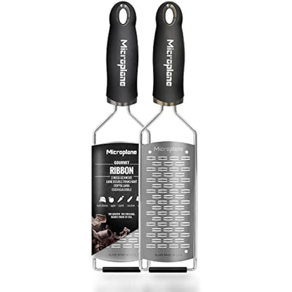 Microplane Kitchen Grater Ribbon for Hard Cheese, Apple, Carrot, Zucchini and Chocolate from The Gourmet Series in Black & Stainless Steel,45002