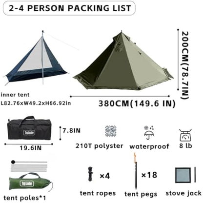 Camping Hot Tent with Wood Stove Jack Winter Teepee Tent 4 Season Backpacking Tent for Survival Hunting Military Fishing
