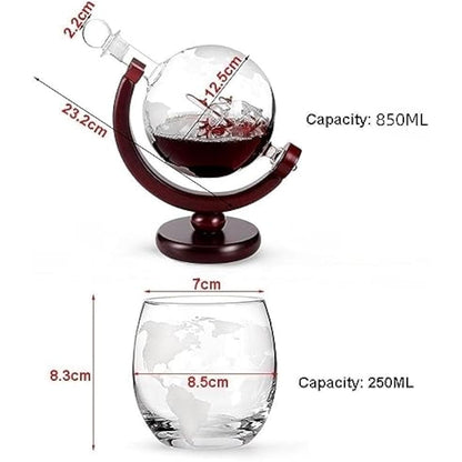 Whiskey Globe Decanter with Glasses Set, Whiskey Carafe Set with 1 Decanter and 2 Glasses with Ship for Scotch, Vodka Gift