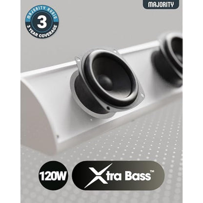 MAJORITY Snowdon | Bluetooth Sound Bar for TV | Built-in Subwoofer | 120 Watts 2.1 Channel Sound | RCA, Optical, and AUX Connection | Wall Mountable | 81 CM | Remote Control Included (White)