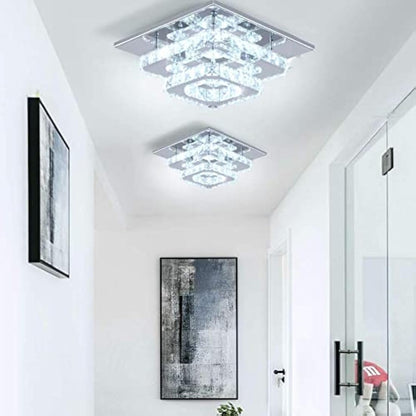 Finktonglan Crystal LED Ceiling Light, Ceiling Crystal Lamp Stainless Steel K9 Modern Flush Mount Lights Fixture Square Chandelier Ceiling Lamp for Dining Room Living Room Bedroom (Multicolor)