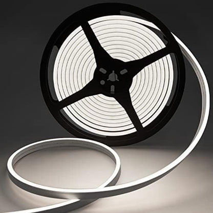 Lucienstar Neon LED Strip Light - 5m Cool White Led Strip Light, 12v Flexible Cuttable Waterproof Silicone Neon Light Strip, LED Strip for Bedroom Kitchen Garden(No Power Adapter) [Energy Class F]