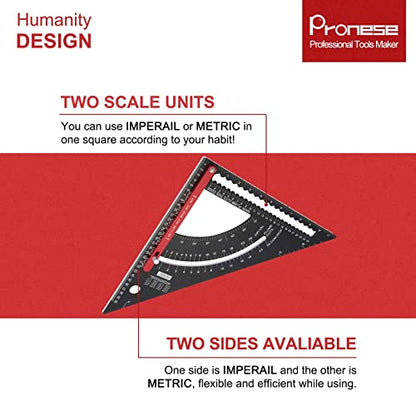 Pronese Adjustable Roofing Square 12-Inch, Aluminum Alloy Rafter Square, Metric & Imperial Carpenter Square Set, Precision Speed Square Carpenter Pencils Woodworking Tool Set