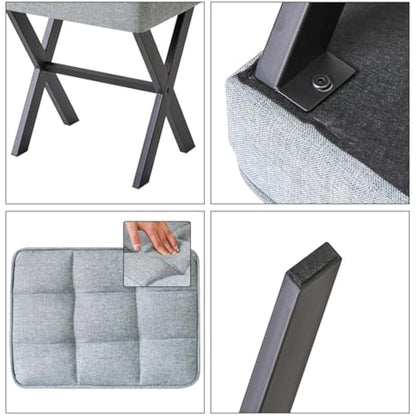 IBUYKE Square Makeup Stool with X-Leg Foot Rest, Linen Footrest Stool, Ottoman Seat Vanity Stool, Multi-Use as Small Side Table, for Bedroom, Living Room, Blue Gray L/G-70L