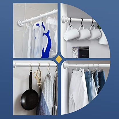 Stainless Steel Extendable Shower Curtain Pole 83-130cm Tension Rods for Curtains Telescopic Curtain Poles No Drilling Adjustable Shower Curtain Rail for Kitchen Cupboard Closet Bathroom Window, White