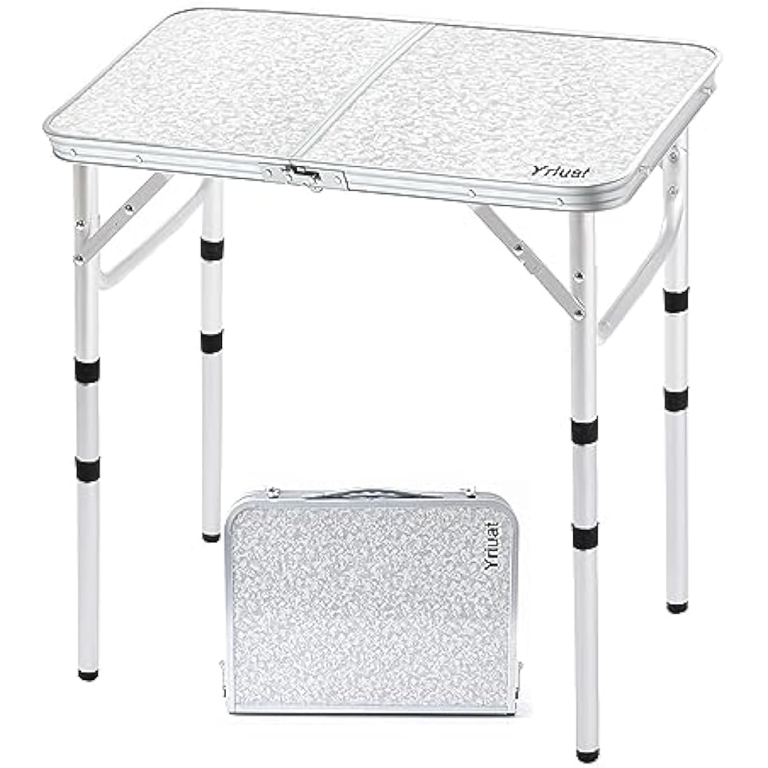 Yriuat Folding Camping Table 2ft Portable Pinic Table Adjustable Height Small Card Table Aluminum Foldable Lightweight with Carry Handle for Outdoor Indoor Hiking Camp BBQ Beach