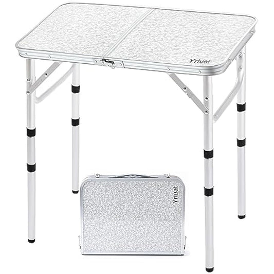 Yriuat Folding Camping Table 2ft Portable Pinic Table Adjustable Height Small Card Table Aluminum Foldable Lightweight with Carry Handle for Outdoor Indoor Hiking Camp BBQ Beach
