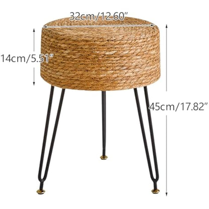 YMYNY Footstool Natural Seagrass Hand Weave, Vanity Makeup Stool, Pastoral Style Footrest, Padded Foot Rest with Metal Legs, Foot Rest Sofa Stool, for Living Room, 32×32×45CM Natural Color HBD029N