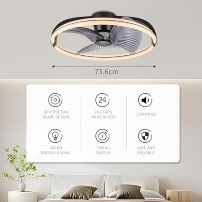 BKZO 73CM LED Ceiling Light with Fan, Ceiling Fan Lights 6 Levels Wind Speeds, Stepless Dimming Light, Modern Fan Lighting for Living Room, Dining Room, Bedroom, Office, 3000-5500K