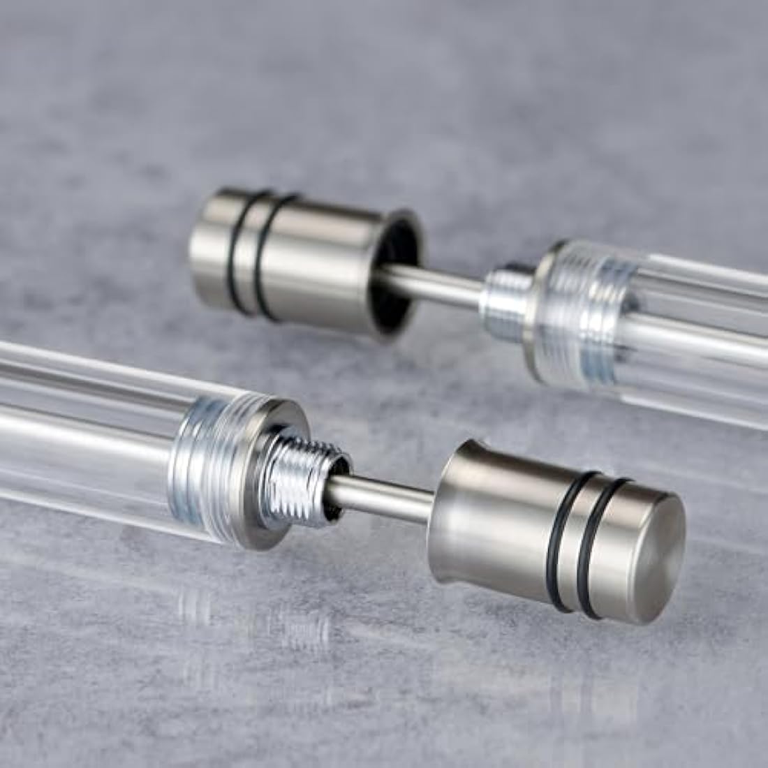 Asvine V200 Titanium Fountain Pen Vacuum Filling, Bock Medium Nib Clear Transparent Acrylic Smooth Writing Pen Case Set