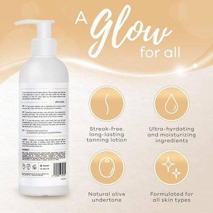 XEN-GLOW Dark Self Tanning Lotion - Hydrating Olive Self Tan for Face & Body – Fast drying Dark Fake Tan Lotion with Vitamin C, Vitamin E, & Aloe Extract, Long lasting & Streak free Application, 236ml