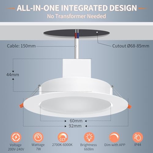 DUSKTEC LED Downlights Ceiling for Alexa, 7W 3in Bluetooth LED Spot Lights, APP & Voice Control Smart Spotlights, Warm White to Daylight Dimmable Recessed Ceiling Lights for Bedroom Kitchen, 6 Pack