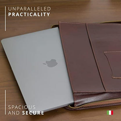 Maruse Luxury Leather Portfolio – Zip-Around Executive Folio & Organiser, Laptop & iPad Sleeve – Handmade in Italy, Black