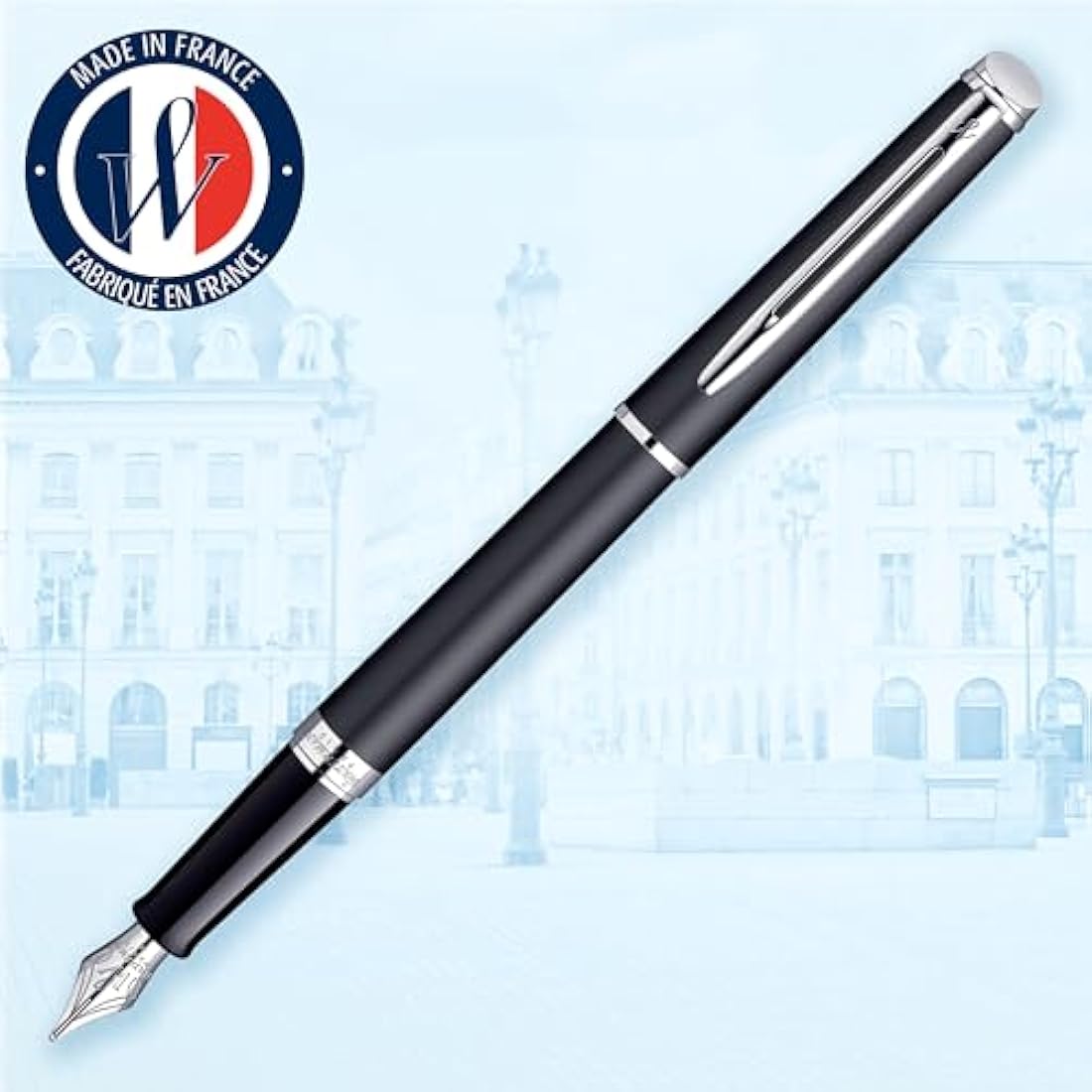 Waterman Hémisphère Fountain Pen | Matt Black with palladium trim | Medium Nib | Blue Ink | Gift Box