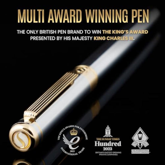 Scriveiner Silver Chrome Rollerball Pen - Stunning Luxury Pen, Real Gold Plating, Schmidt Ink Refill, Best Roller Ball Pen Gift Set for Men & Women, Professional, Executive Office, Nice, Fancy Pens