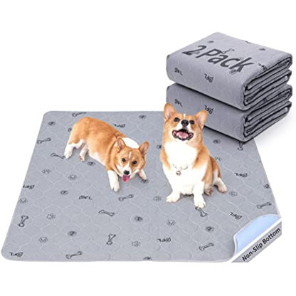 Washable Pee Pads for Dogs, 2Pack Puppy Pads Washable,Absorbent Reusable Whelping Pads Non-Slip Dog Mats with Bone Print for Floor Protector, Couch Cover, Crate, Potty Training -92x104CM