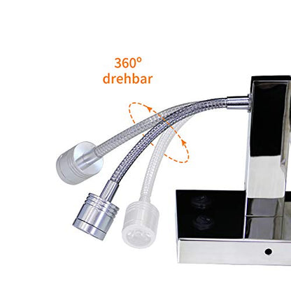 ZMH Bedside Wall Light Sconce Wall Lamp Reading Light Indoor with ON/Off Switch 1xE27 Polished Chrome Wall Lamp White Fabric Shade, 2 Switches, Ideal